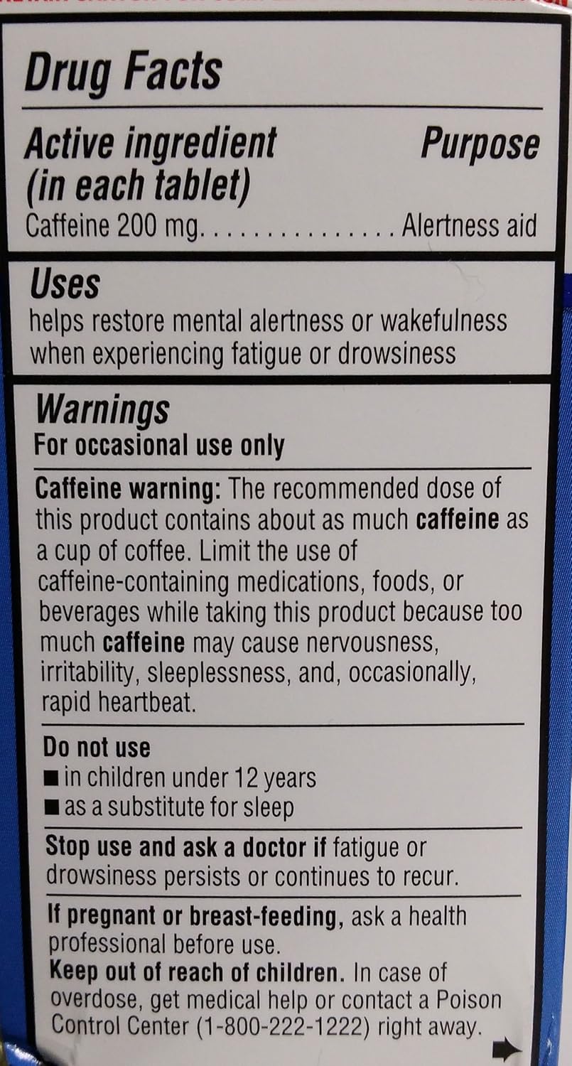 Equate Stay Awake Tablets - 80 Count, 200 mg Caffeine for Alertness