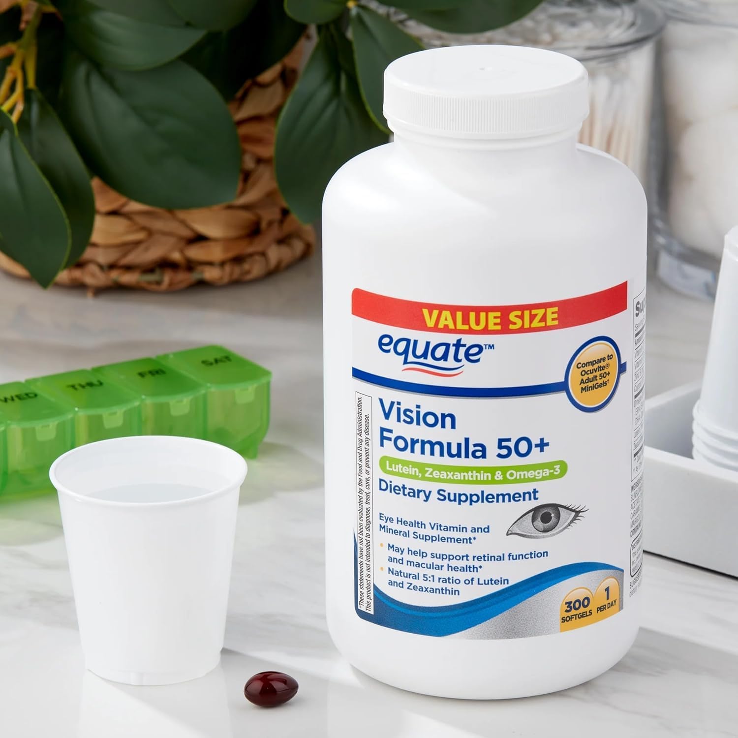 Equate Vision Formula 50+ Softgels with Lutein, Zeaxanthin, and Omega 3 | 300 Count | Supports Retinal Function and Macular Health