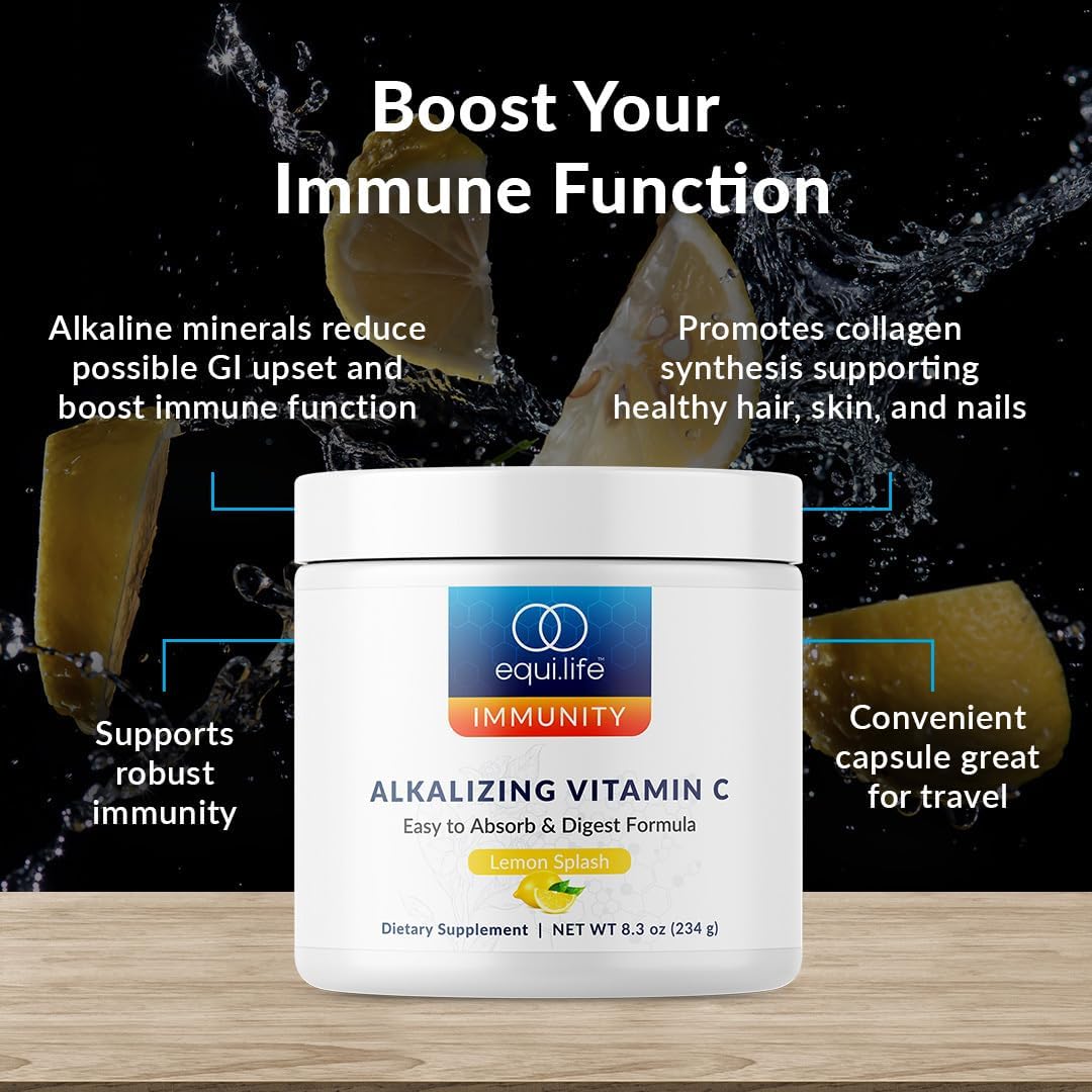 Equilife Alkalizing Vitamin C Powder - Immune Support & Energy Boost Supplement with Potassium, Magnesium, and Calcium for Skin Moisture (8.3 oz)