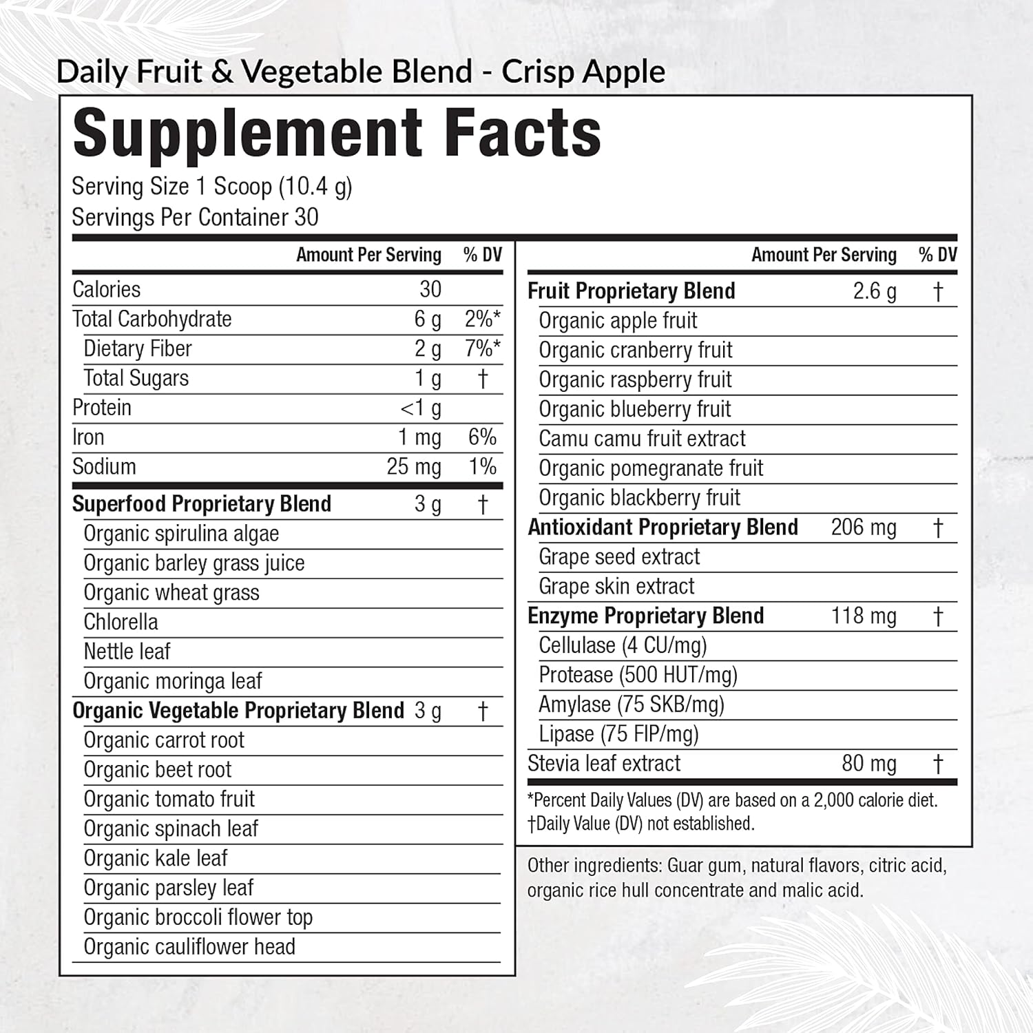 Equilife Daily Fruit and Vegetable Blend Supplement with Vitamin C and Amino Acids - Crisp Apple Flavor, Vegan, Non-GMO - 30 Servings