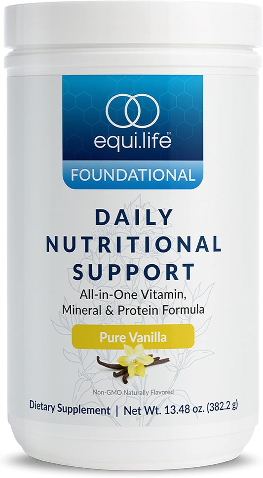 Equilife Organic Plant-Based Protein Powder with Multivitamin - Energy Boost, Gut Cleansing, Skin Health Support - Pure Vanilla, 14 Servings