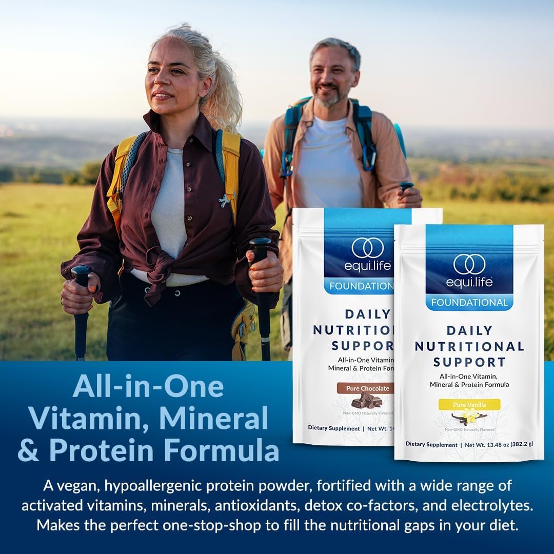 Equilife Organic Plant-Based Protein Powder with Multivitamin - Energy Boost, Gut Cleansing, Skin Health Support - Pure Vanilla, 14 Servings