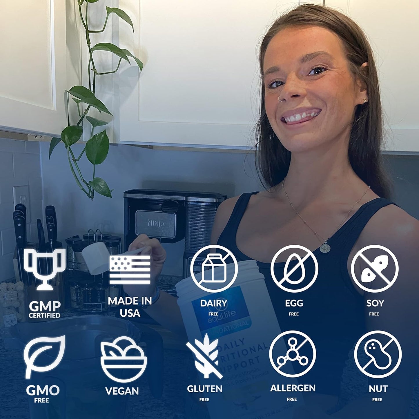 Equilife Organic Plant-Based Protein Powder with Multivitamin - Energy Boost, Gut Cleansing, Skin Health Support - Pure Vanilla, 14 Servings