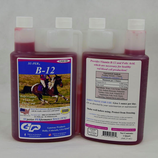 Equine B-12 Energy Supplement with Folic Acid for Red Blood Cell Production and Stamina - Quart, (2 Pack)