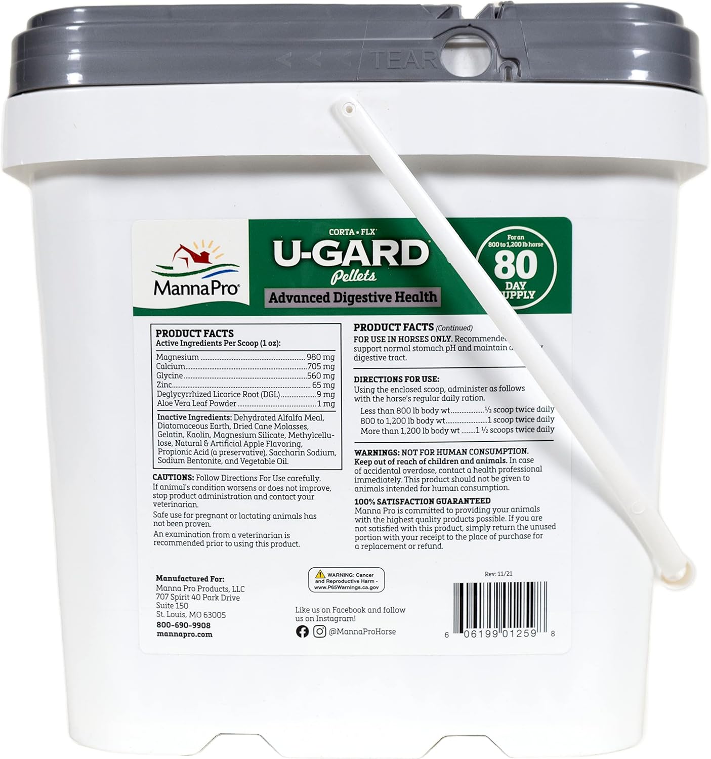 Equine Digestive Supplement: Manna Pro Corta-Flx U-Gard Pellets - Maintain Gastric Health, Prevent Ulcers - 10 LB
