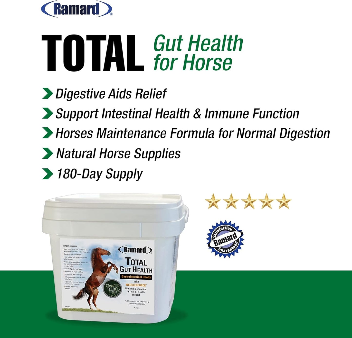Equine Digestive Support Supplement for Horses - Total Gut Health, Probiotics, Vitamins, Gastric Relief - 6.75 lbs, 180-Day Supply