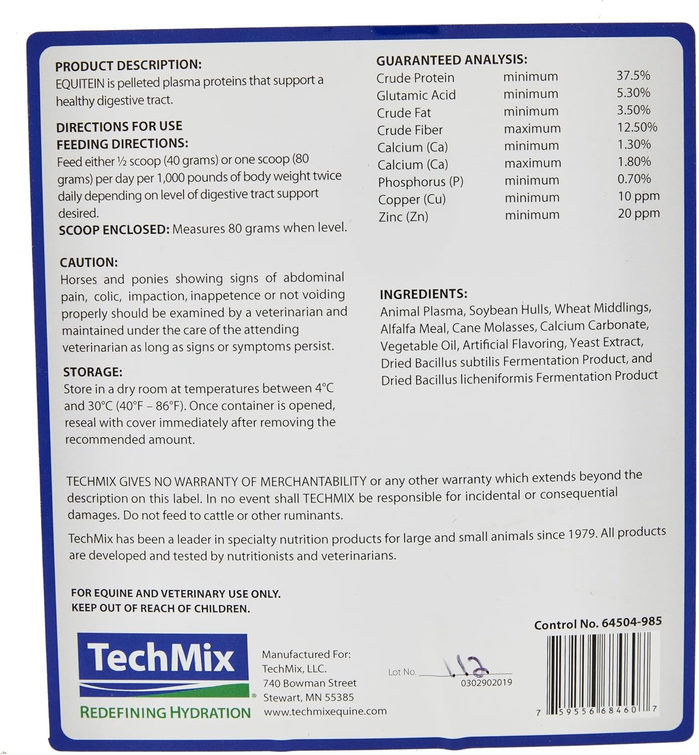 Equine Equitein U Formula by Techmix: Essential Nutrients for Horses