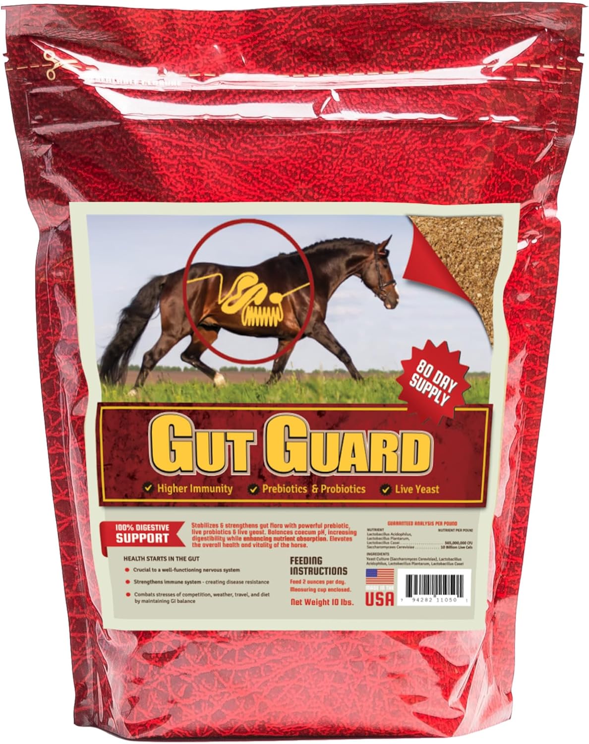 Equine Gut Guard 10 lb Horse Supplement - Probiotic & Prebiotic Formula for Gut Health