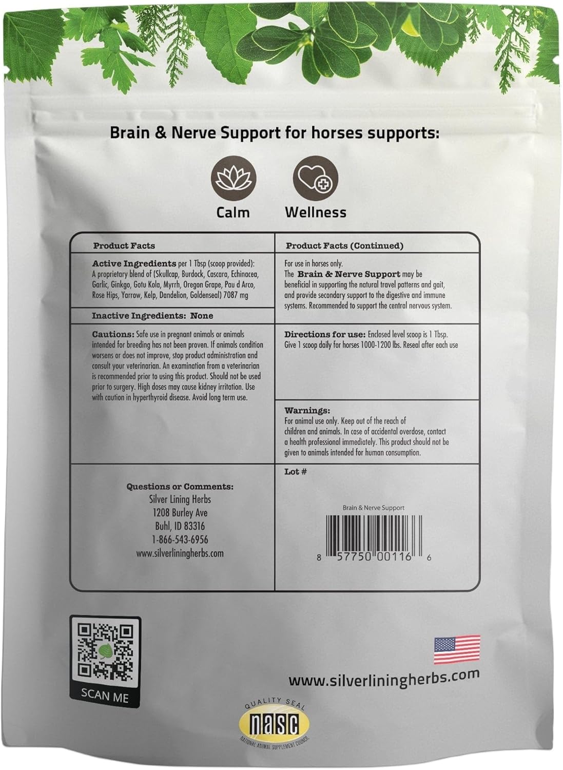 Equine Herbal Blend for Brain & Nerve Support - Improve Focus, Attention Span, & Behavior - Promotes Mental Health - 1lb Bag