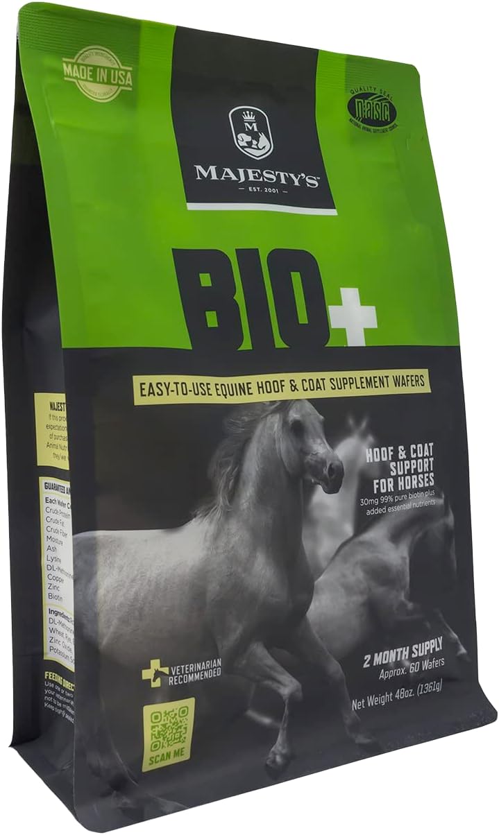 Equine Hoof and Coat Support Supplement - Majesty's BIO+ Biotin Wafers with Copper, Zinc, Lysine, Methionine - 60 count