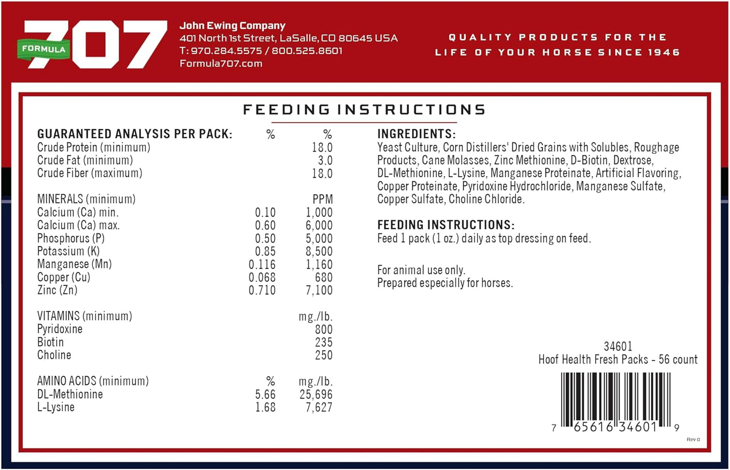 Equine Hoof Health Supplement with Biotin, Amino Acids, and Minerals - 56 Day Supply in Daily Fresh Packs for Healthy Horse Hooves