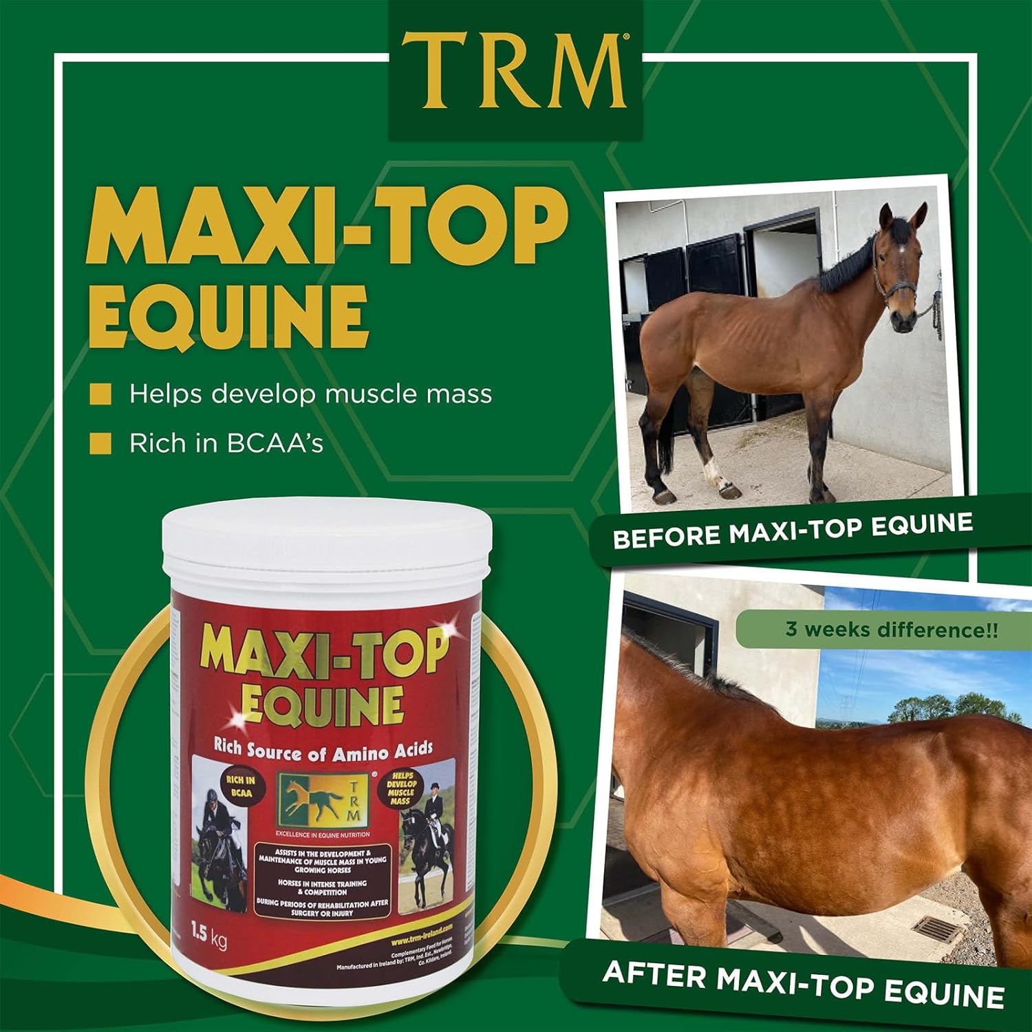 Equine Muscle Growth Supplement with Protein, Vitamin E, Amino Acids - 3.3 lb (1.5 Kg)