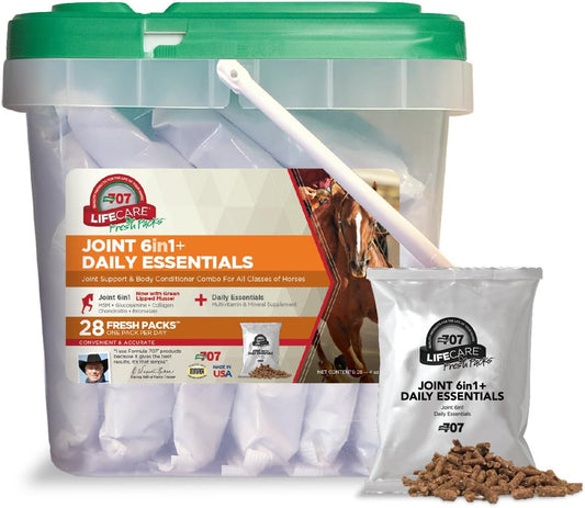 Equine Supplement: Formula 707 Joint 6in1 + Daily Essentials Combo Fresh Packs, 28 Day Supply - Green-Lipped Mussel, Glucosamine, Chondroitin, Collagen, Bromelain, MSM & Vitamins