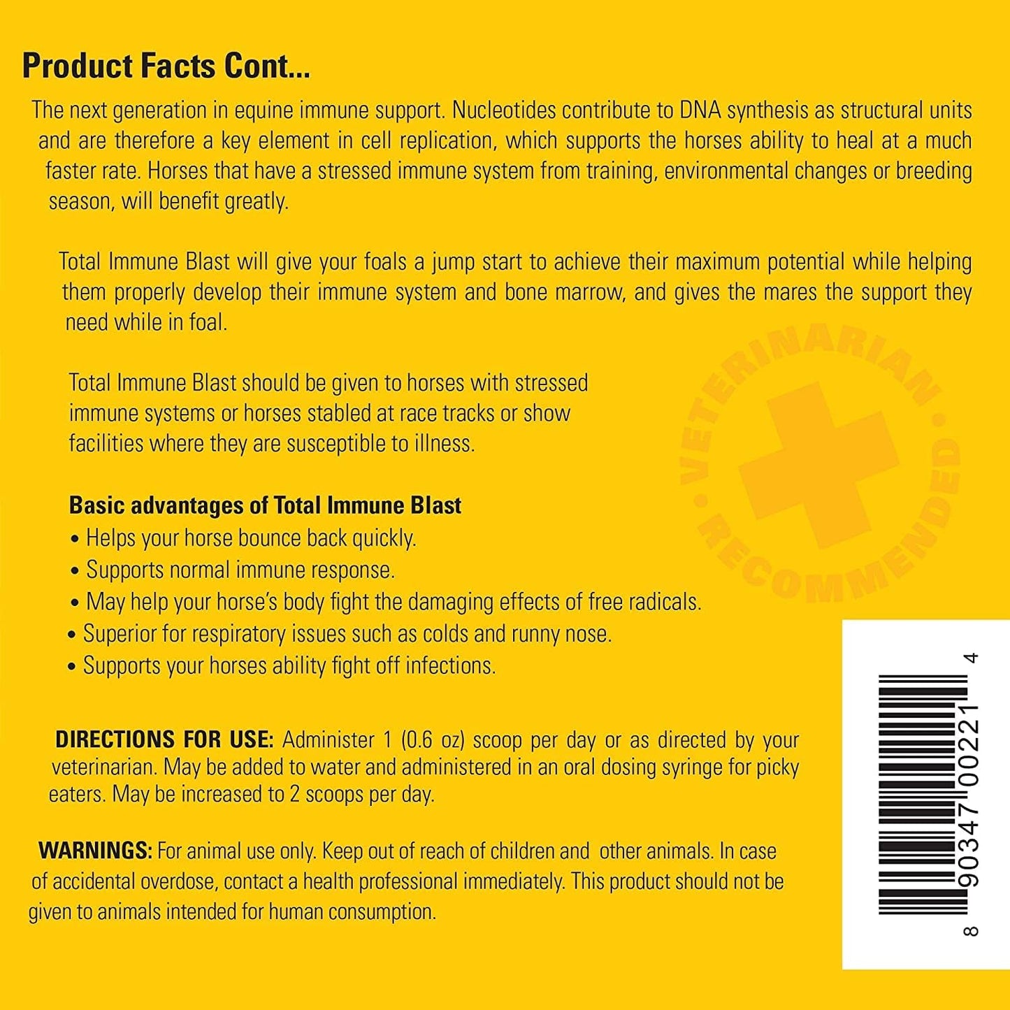 Equine Total Immune Support Powder Supplement with Zinc, Selenium, Omega 3, Omega 6, Vitamins, and Nucleotides - 6.75 lbs.