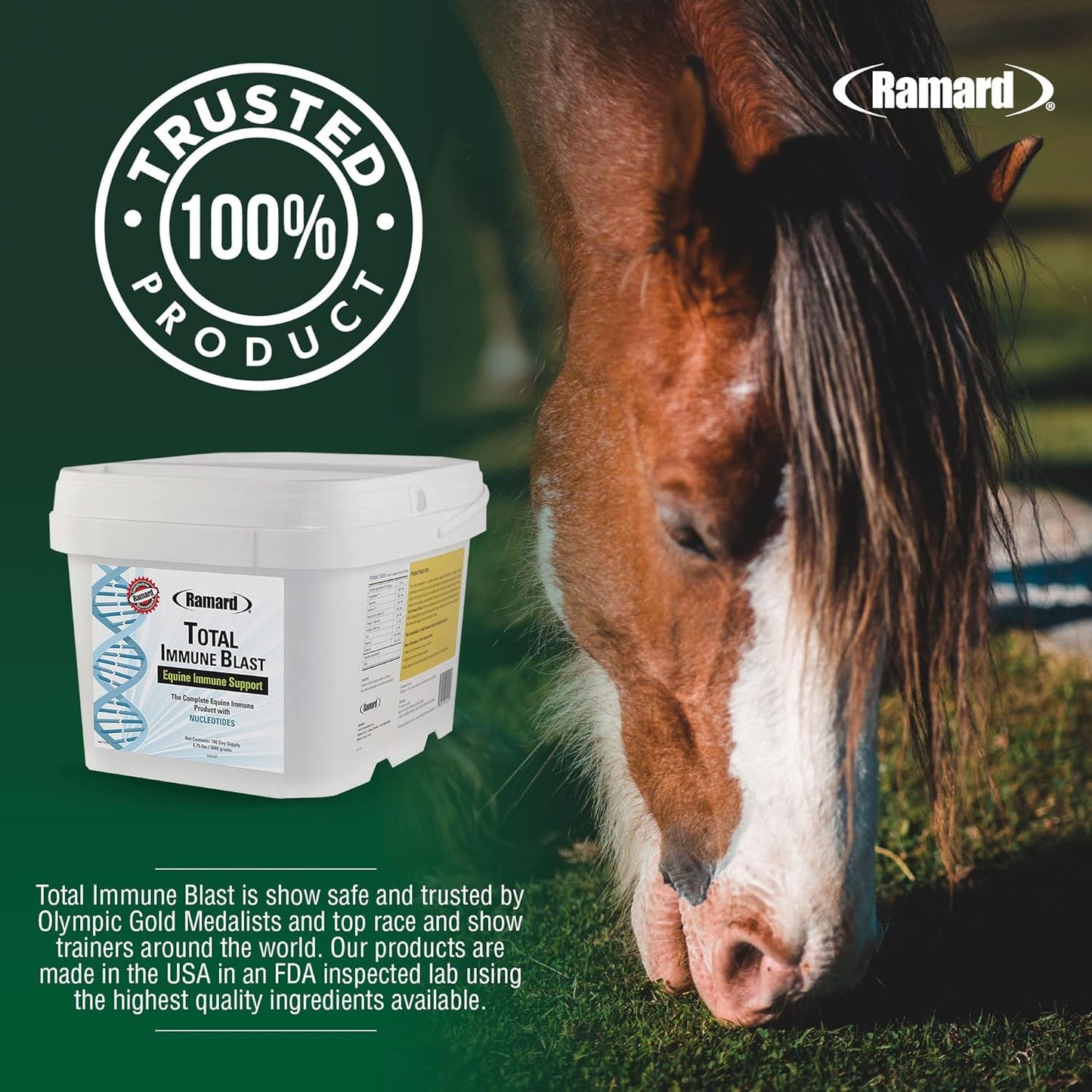 Equine Total Immune Support Powder Supplement with Zinc, Selenium, Omega 3, Omega 6, Vitamins, and Nucleotides - 6.75 lbs.