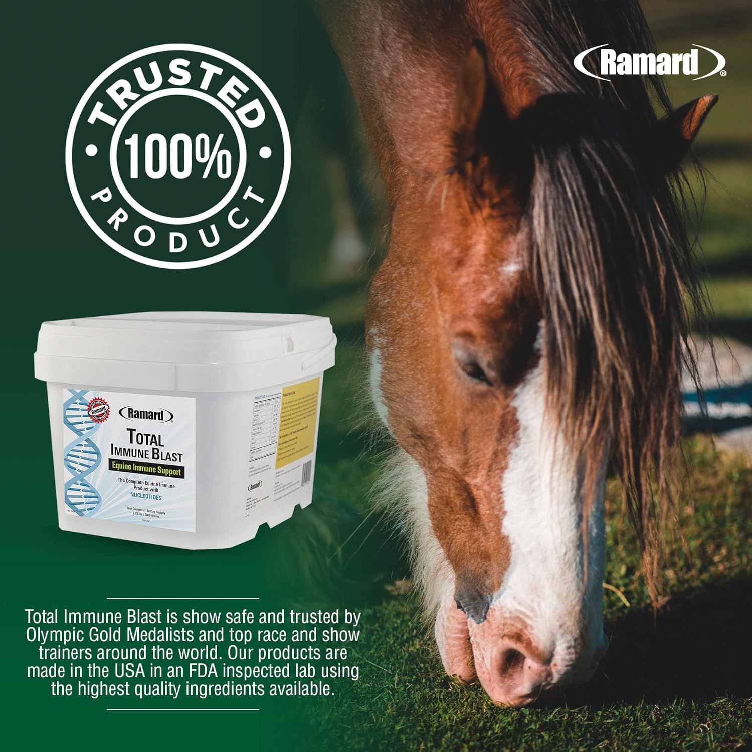 Equine Total Immune Support Powder Supplement with Zinc, Selenium, Omega 3, Omega 6, Vitamins, and Nucleotides - 6.75 lbs.