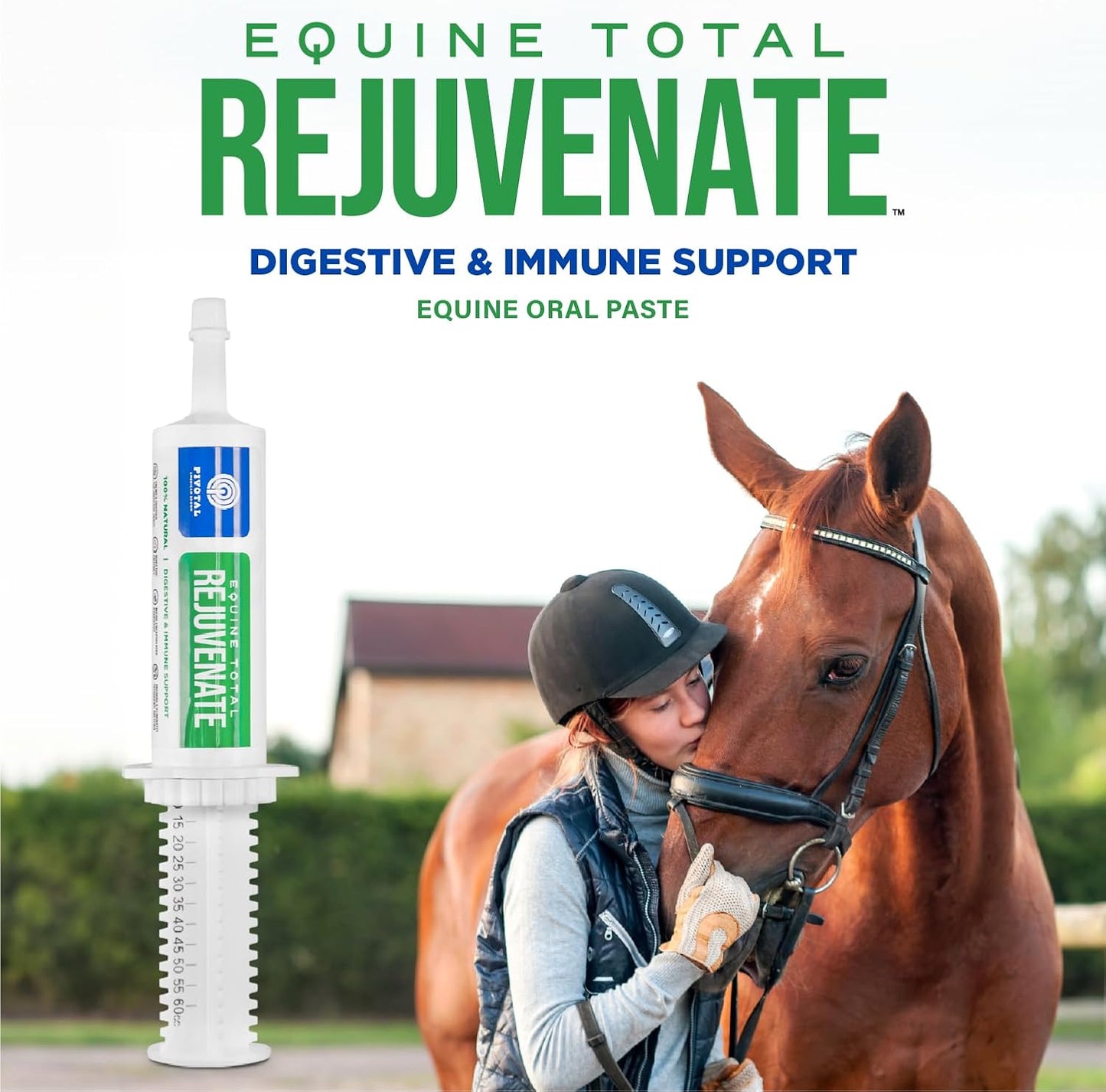 Equine Total Rejuvenate Oral Paste for Digestive & Immune Support (60g Syringe) - Horse Supplement for Digestion & Bacteria Elimination