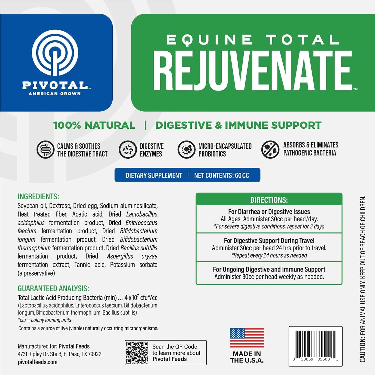 Equine Total Rejuvenate Oral Paste for Digestive & Immune Support (60g Syringe) - Horse Supplement for Digestion & Bacteria Elimination