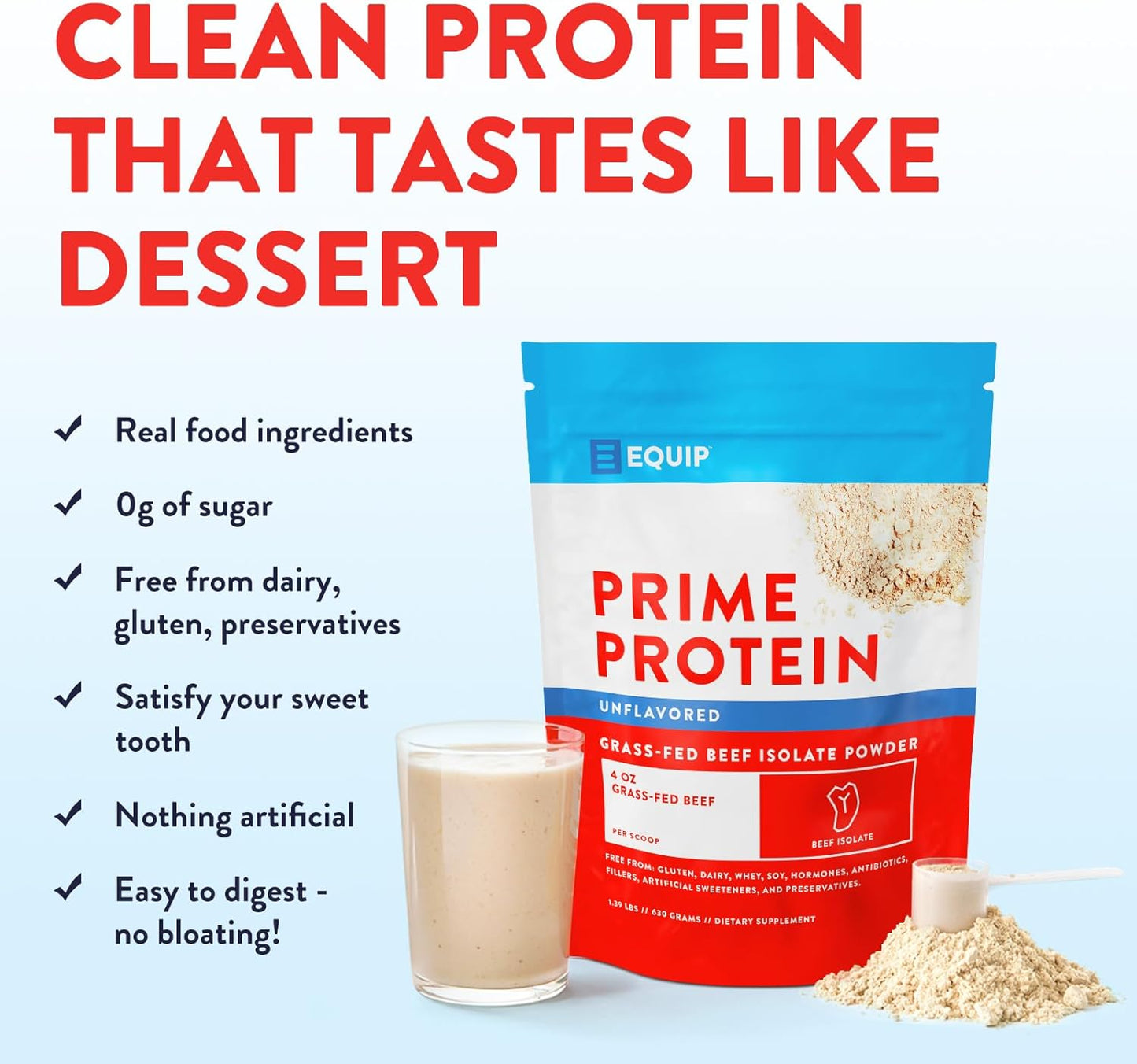 Equip Foods Prime Protein and Collagen Powder Bundle - Unflavored, Keto-Friendly, Grass-Fed Beef Protein Powder - 20g Protein, 0g Sugar, Gluten-Free, Dairy-Free, Non-GMO - 30 Servings