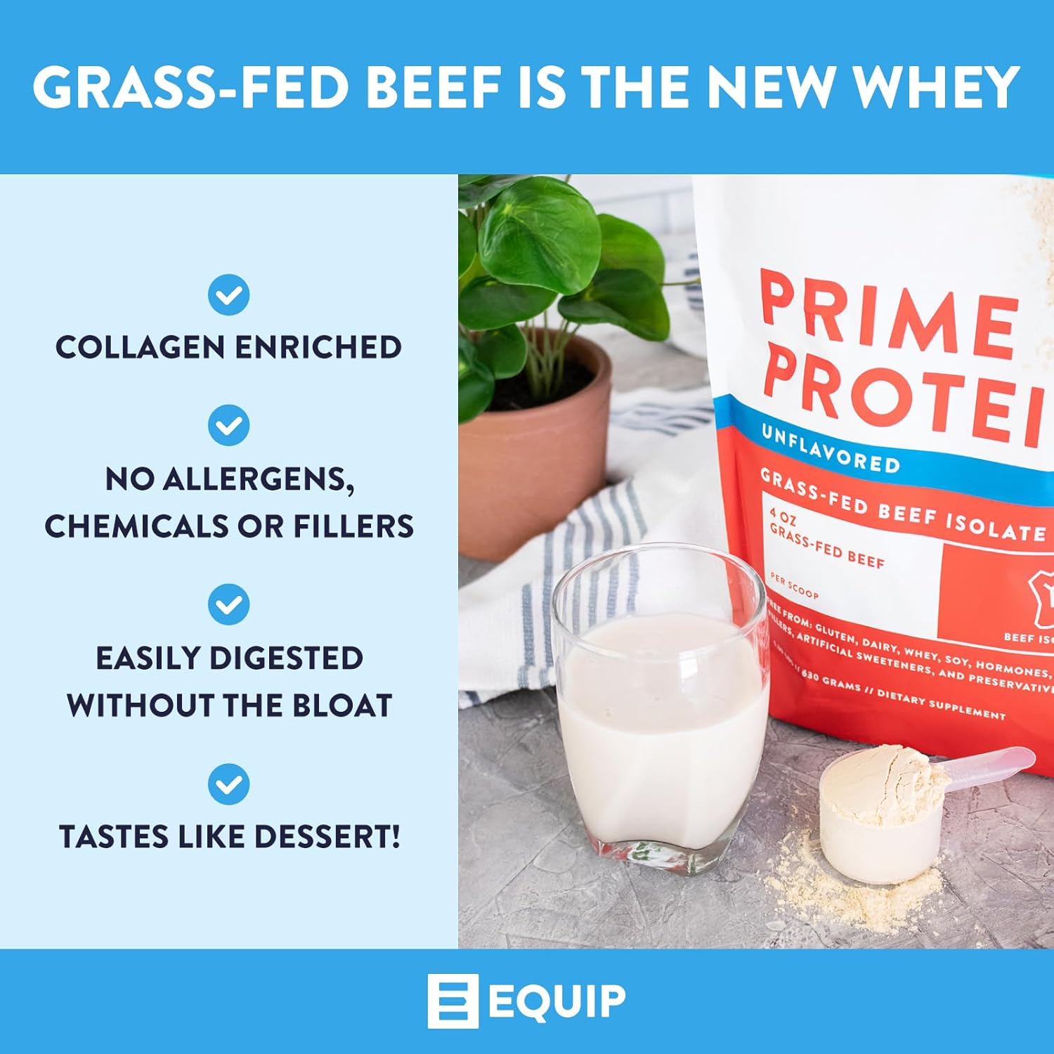 Equip Foods Prime Protein Powder and Core Colostrum Powder Combo Pack - Unflavored, Grass-Fed Whey Protein & Immune-Boosting Colostrum Powder