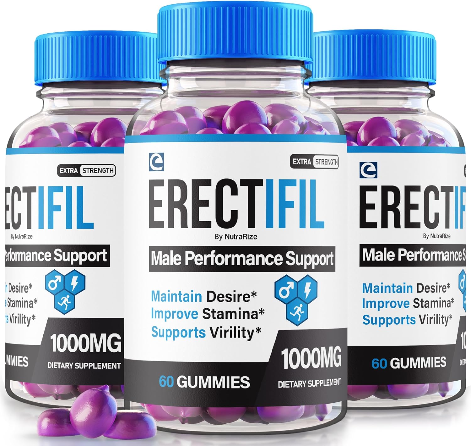 Erectifil Gummies 3 Pack - 1000 MG All-Natural Male Supplement for Health and Performance - 180 Gummies