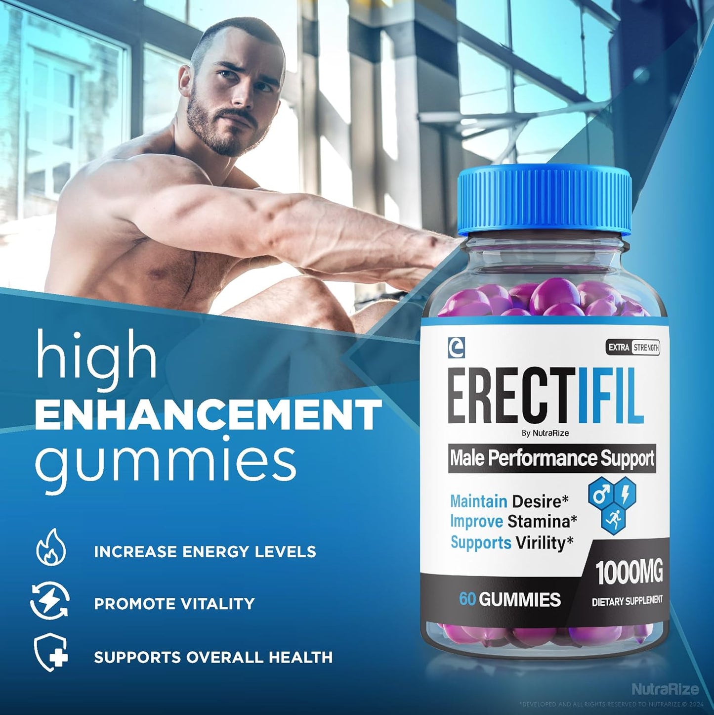 Erectifil Gummies 3 Pack - 1000 MG All-Natural Male Supplement for Health and Performance - 180 Gummies