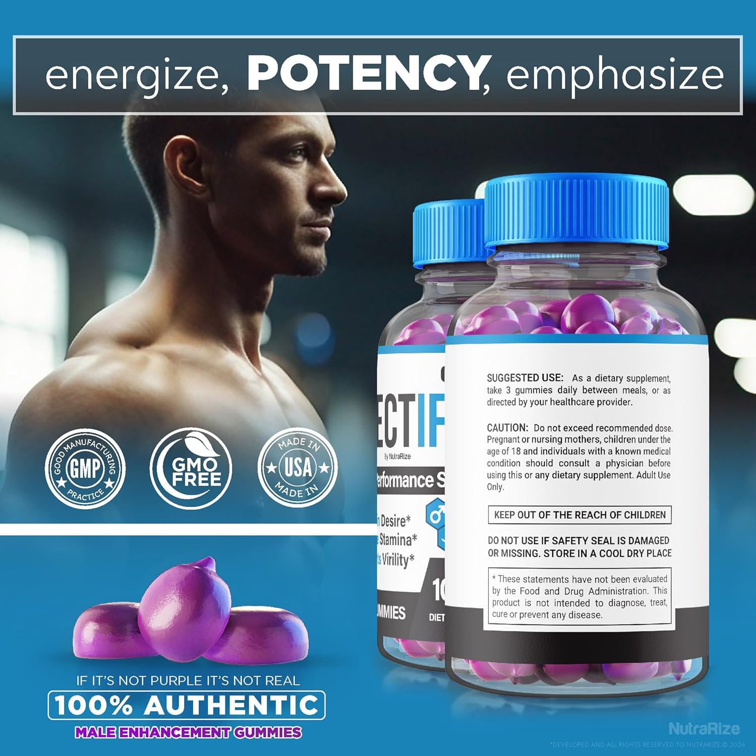 Erectifil Gummies 3 Pack - 1000 MG All-Natural Male Supplement for Health and Performance - 180 Gummies