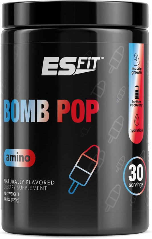 ES FIT Amino Powder - Electrolyte-Enhanced Pre and Post Workout Supplement - 2:1:1 BCAA Ratio, Amino Acids, Delicious Flavor, Certified Quality - Bomb Pop Flavor, 30 Servings