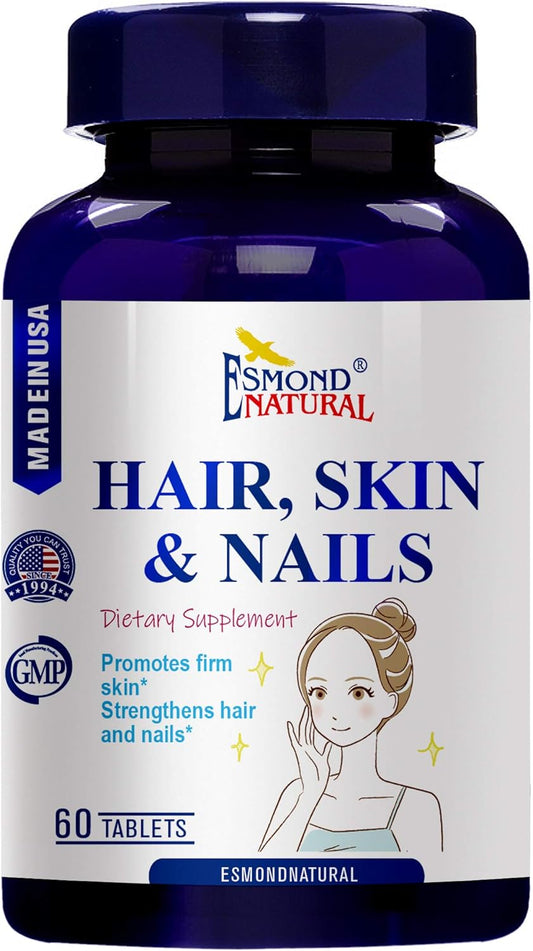 Esmond Natural Hair Skin Nails Supplement (8 Pack, 480 Tablets) - Promotes Firm Skin, Stronger Hair & Nails, GMP Certified, Made in USA
