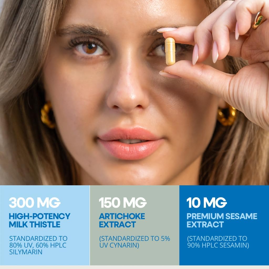 ESSE Vegan Milk Thistle Supplement with Sesame and Artichoke Extract - 80% Silymarin for Liver Cleanse & Healthy Skin - 60 Capsules, HPLC Tested for Purity
