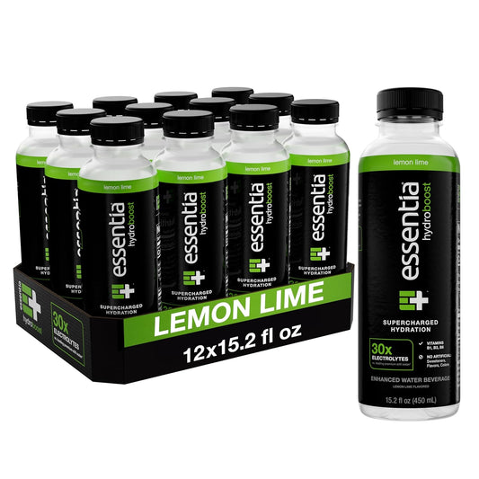 Essentia Hydroboost Enhanced Bottled Water, Lemon Lime Flavor, 15.2 fl. oz., 12 Pack - Supercharged Hydration with B-Complex Vitamins