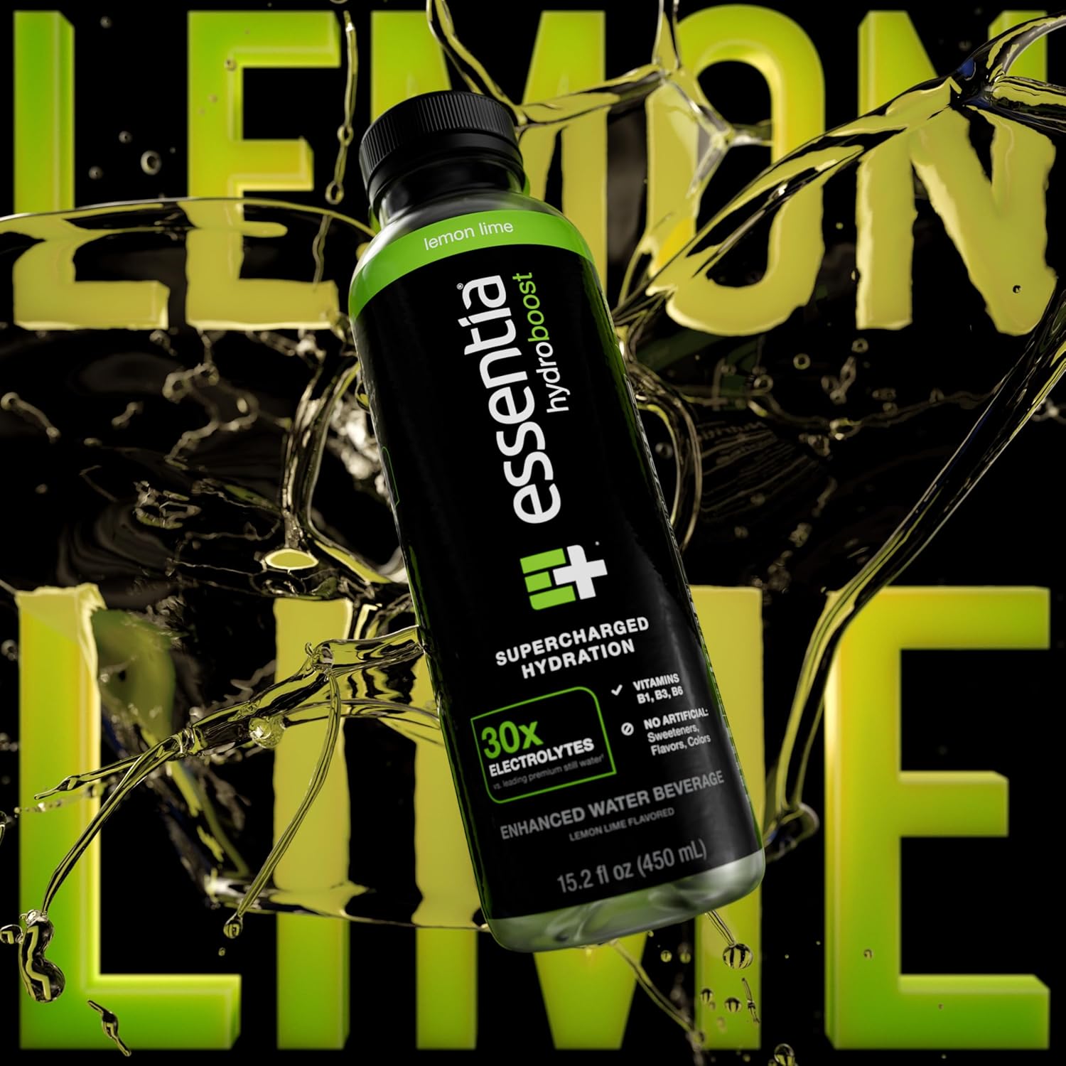 Essentia Hydroboost Enhanced Bottled Water, Lemon Lime Flavor, 15.2 fl. oz., 12 Pack - Supercharged Hydration with B-Complex Vitamins