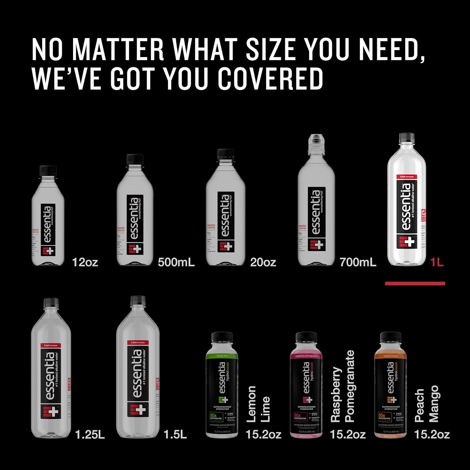 Essentia Water 1L Bottle - 99.9% Pure Ionized Alkaline Water with Electrolytes, pH 9.5+, Smooth Taste