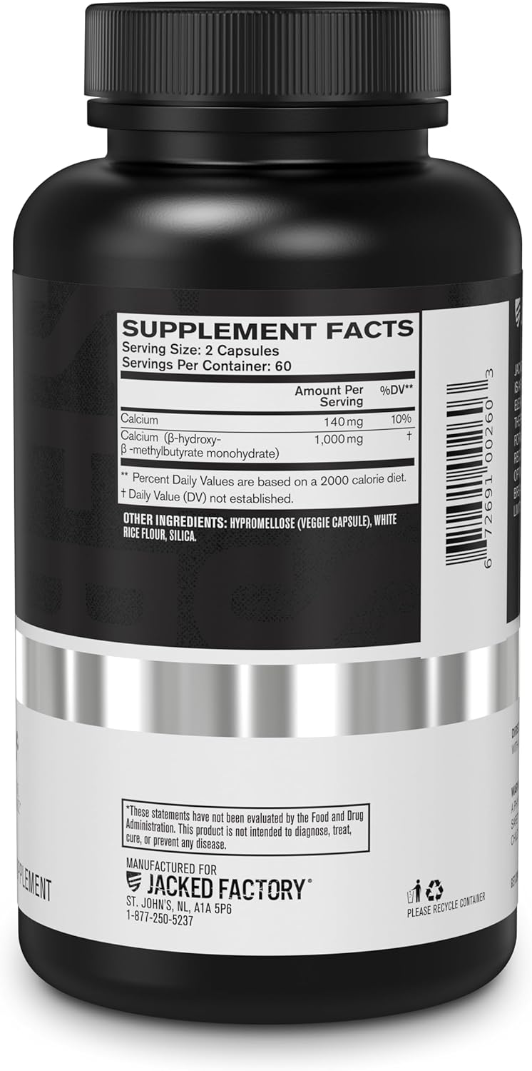 Essential HMB Capsules for Lean Muscle Growth, Preventing Breakdown, & Recovery - 120 Veggie Capsules