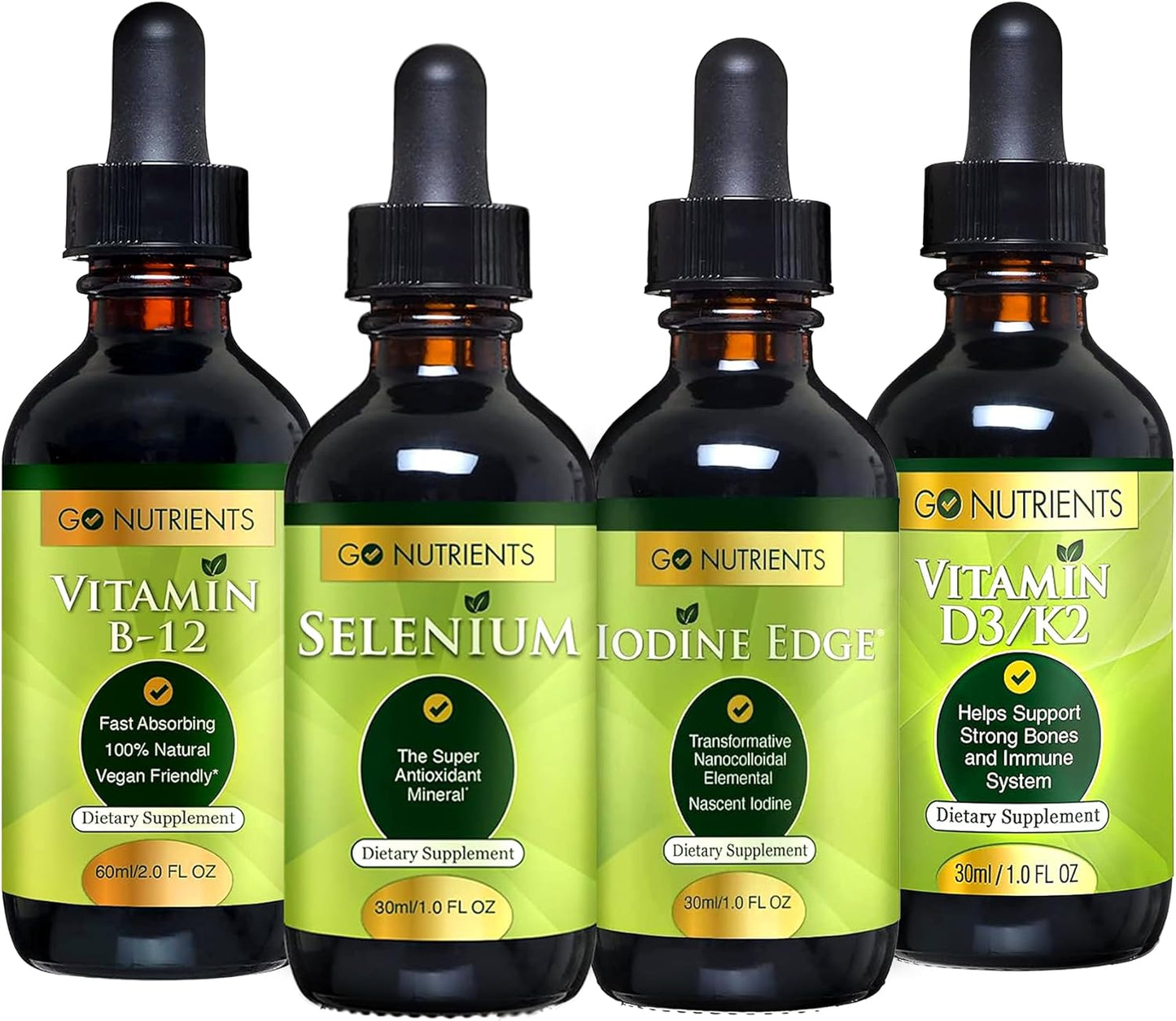 Essential Nutrients Bundle for Thyroid, Heart, and Bone Health - Iodine, Selenium, Vitamin D3/K2, B12 - Supports Energy and Body Defense - Quick Absorb Formula for Kids and Adults