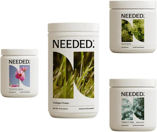 Essential Prenatal & Wellness Bundle: Multivitamin, Vegan Omega-3, Collagen, Prebiotic-Probiotic for Pregnancy, Breastfeeding, Postpartum - 30 Day Supply