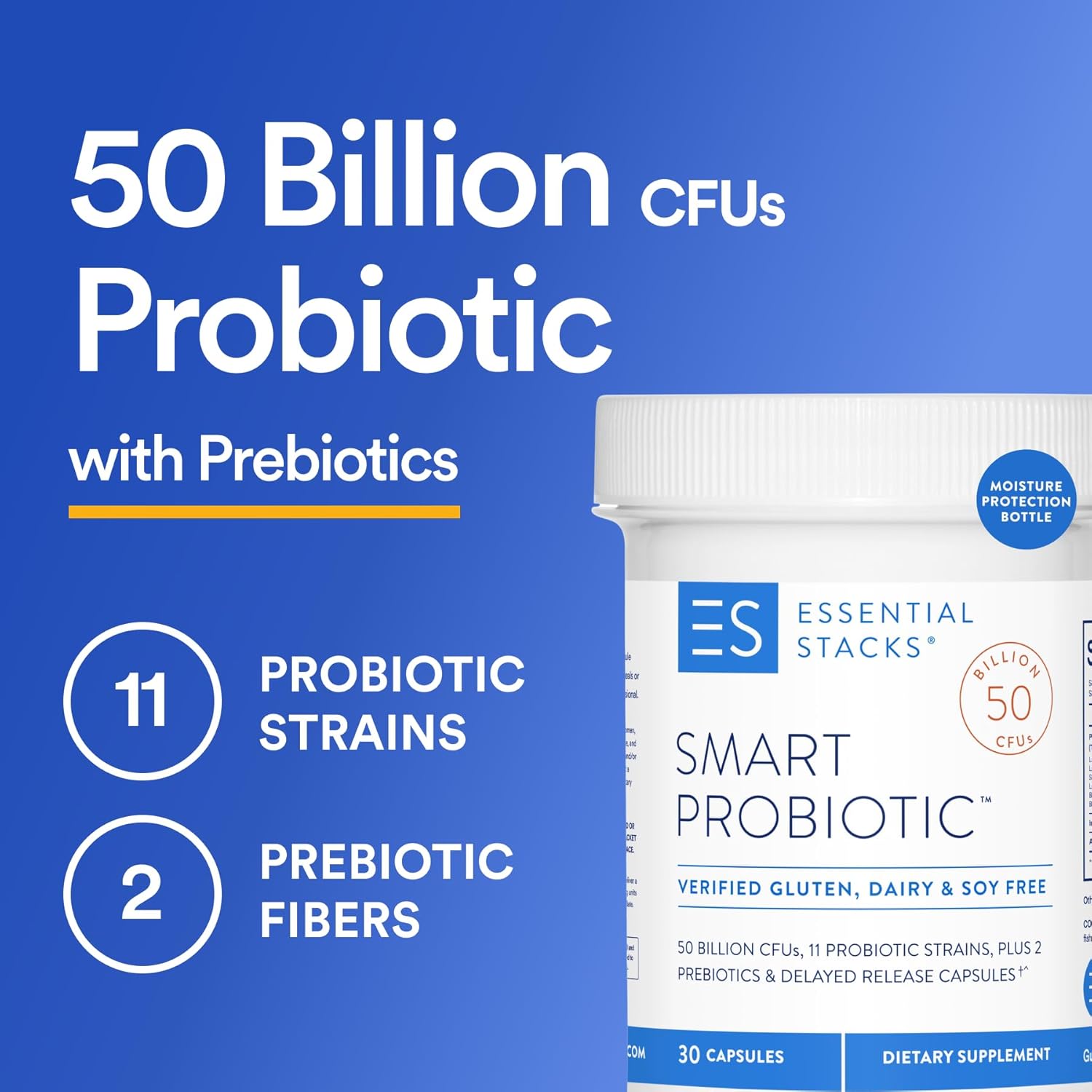 Essential Stacks Gut Health Bundle: Probiotics (30 ct) + Prebiotics (7.4 oz) for Digestive Support
