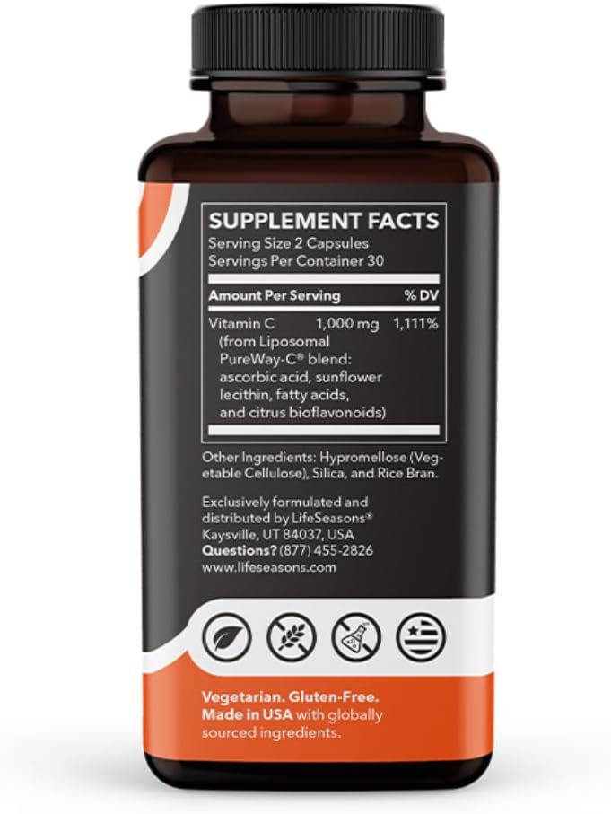 Essentials Liposomal Vitamin C Supplement for Skin, Heart, and Immunity - Collagen Production, Antioxidants, Stress Relief - 60 Capsules