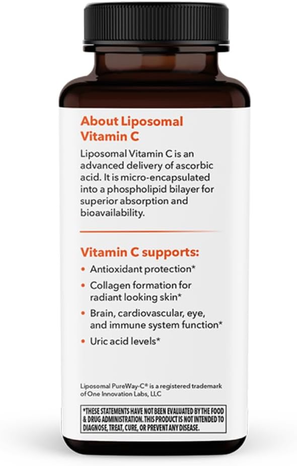 Essentials Liposomal Vitamin C Supplement for Skin, Heart, and Immunity - Collagen Production, Antioxidants, Stress Relief - 60 Capsules