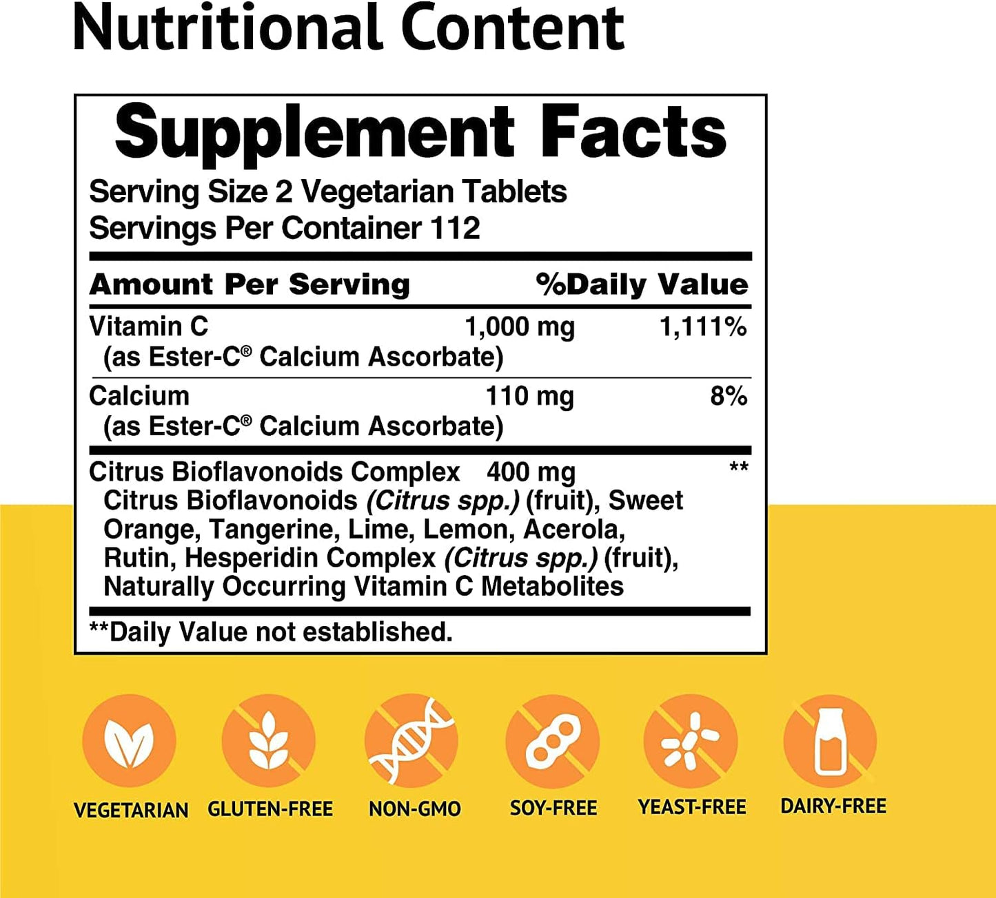 Ester-C American Health with Citrus Bioflavonoids Vegetarian Tablets - 24-Hour Immune Support - Non-Acidic Vitamin C - Non-GMO, Gluten-Free, Vegan - 225 Count, 500 mg - Gentle on Stomach