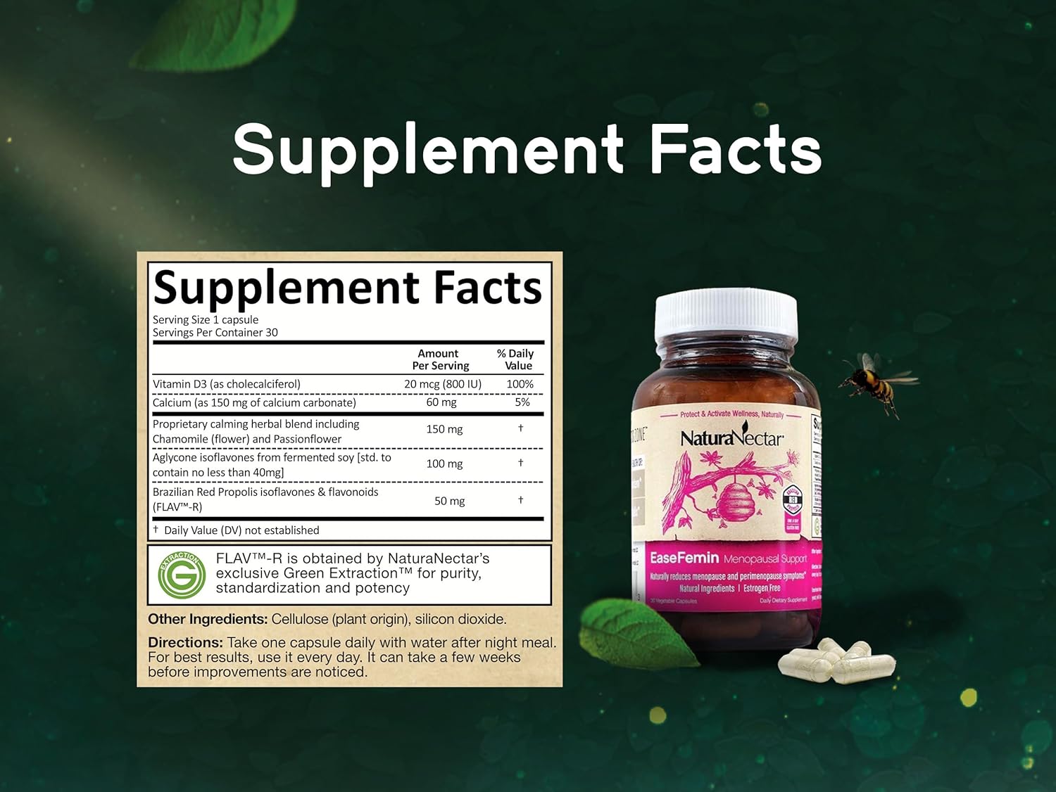 Estrogen-Free Red Bee Propolis Menopause Supplements - Natural Hot Flash Relief with Calming Herbal Blend - 30 Capsules by NaturaNectar