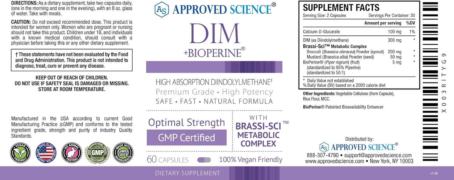 Estrogen Metabolism Support Supplement with DIM, Broccoli Sprout, Mustard Seed, Calcium D, BioPerine - Vegan - 60 Capsules
