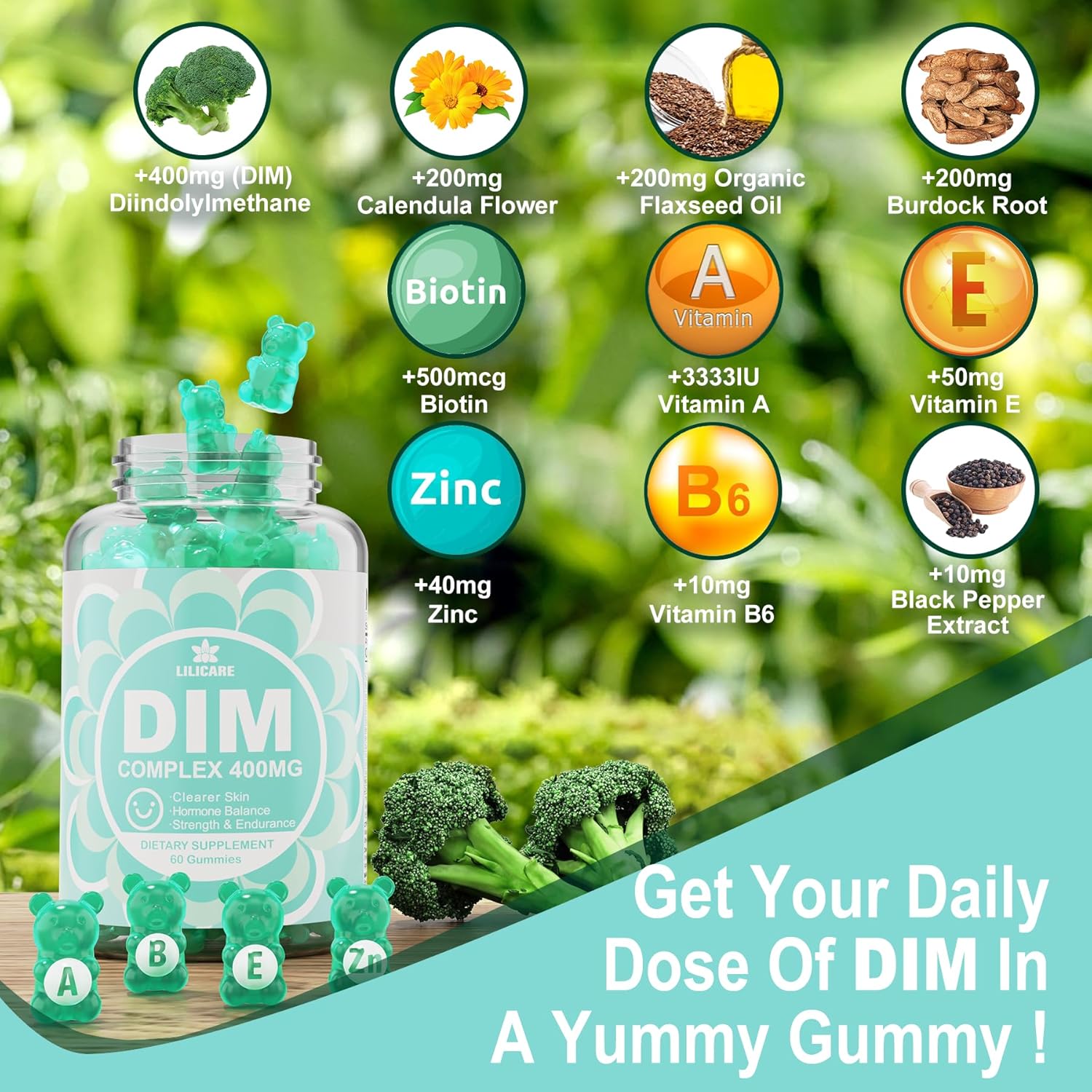 Estrogen Support DIM Gummies for Women & Men with Biotin, Flaxseed Oil, Burdock - Hormone Balance Supplement for Menopause & Prostate - 60 Capsules