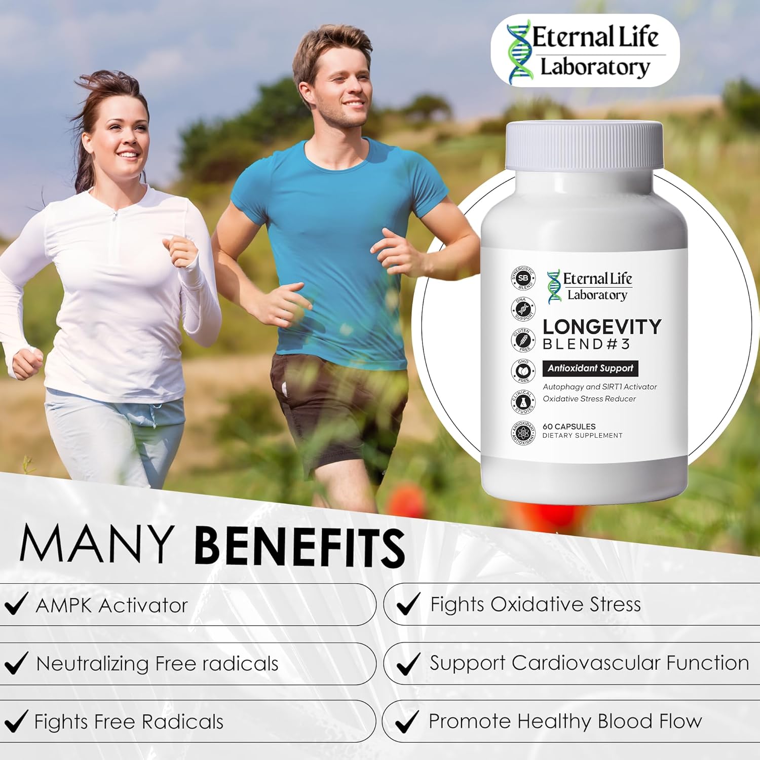Eternal Life Lab Longevity Blend #3: Resveratrol 98% with Fisetin, Pterostilbene, Spermidine - Anti Aging Antioxidant Supplement