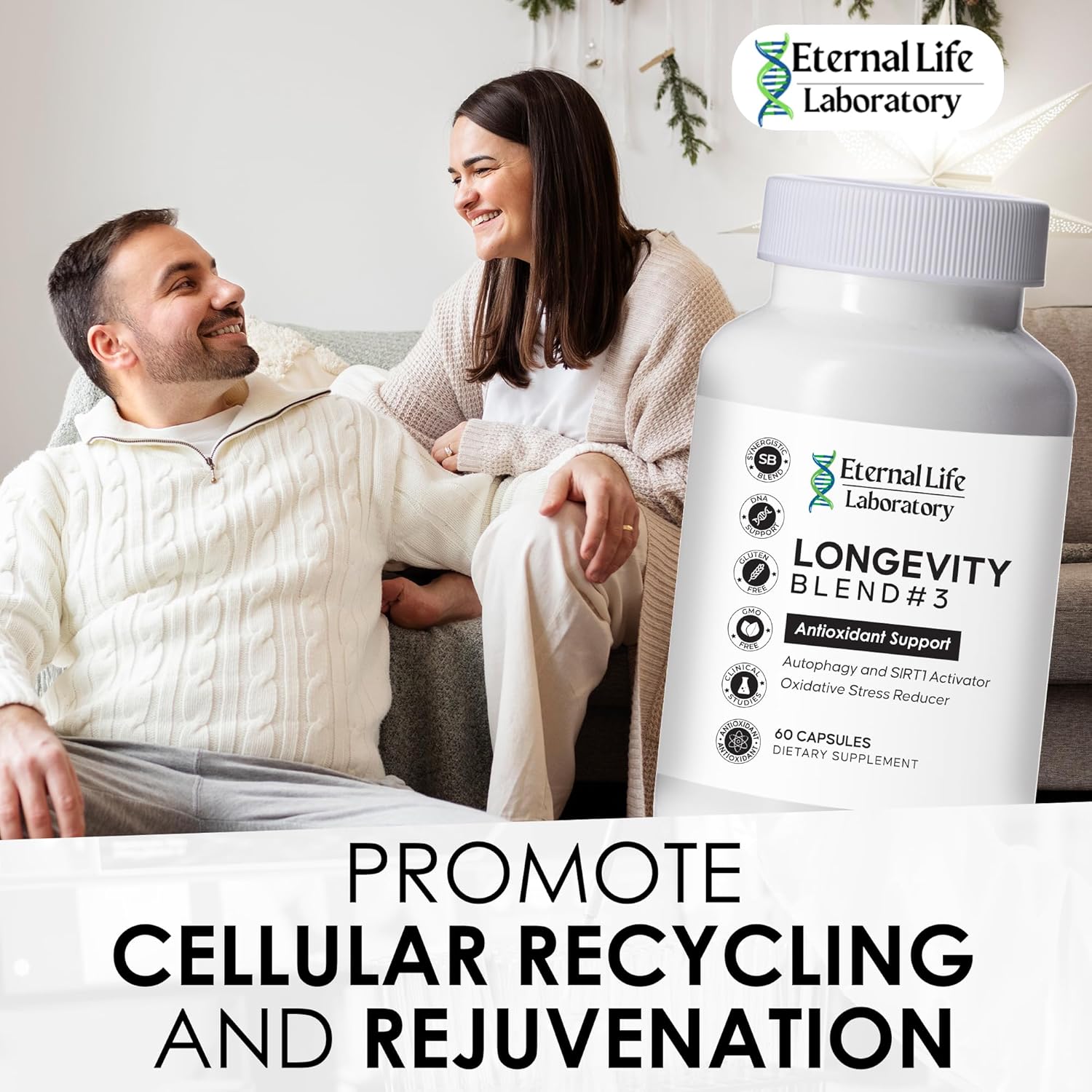 Eternal Life Lab Longevity Blend #3: Resveratrol 98% with Fisetin, Pterostilbene, Spermidine - Anti Aging Antioxidant Supplement