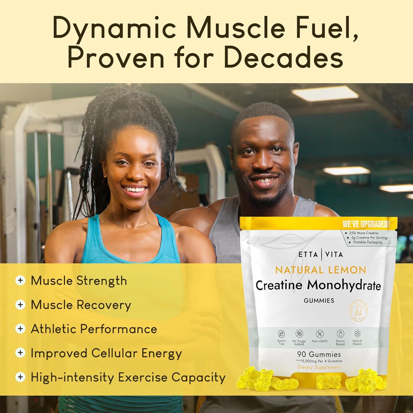 Etta Vita 5g Sugar-Free Creatine Gummies for Muscle Support & Energy, Gluten-Free Supplement for Men & Women