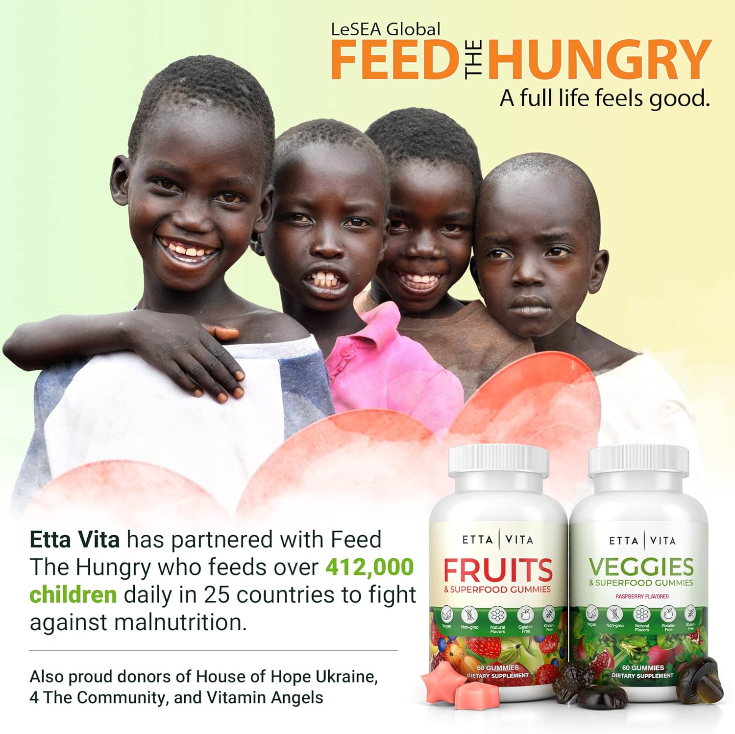 Etta Vita Superfood Fruits and Veggies Gummies - 120 Chews with 9 Superfruits & 30 Veggies, Mushroom Vitamins, Non-GMO, Pectin-Based, Gluten-Free