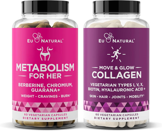 Eu Natural Metabolism for Women & Move & Glow Collagen Bundle - Boost Metabolism, Skin & Joint Health