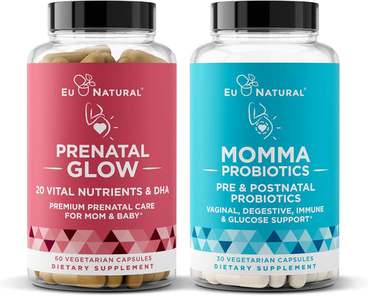Eu Natural Prenatal Bundle: Glow Multivitamin & Momma Probiotics for Mom & Baby