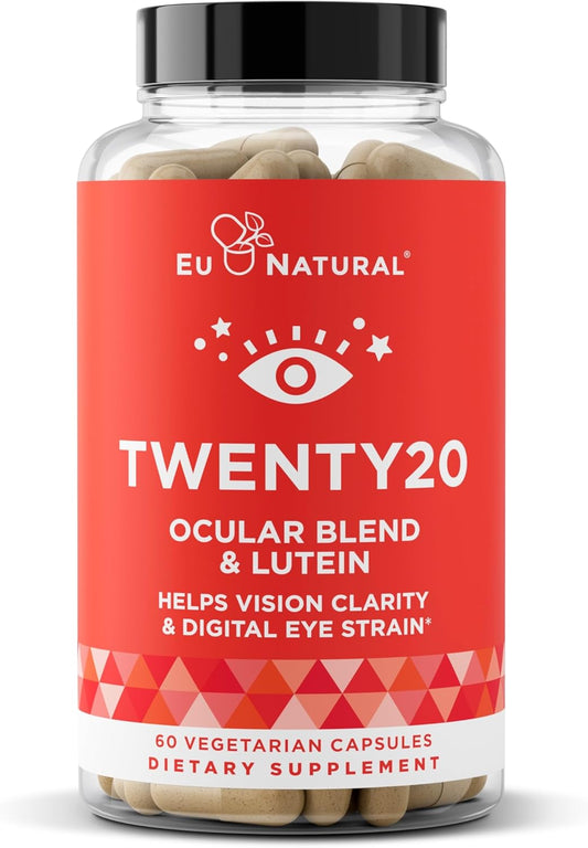 Eu Natural Twenty20 Eye Vitamins for Macular Health, Eye Strain, Dry Eye, Vision Health - Lutein & Bilberry Extract - 60 Soft Capsules